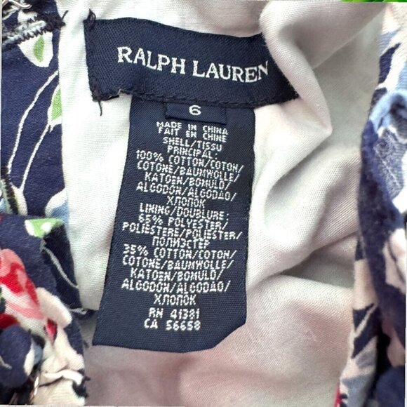 RALPH LAUREN Polo Navy Floral Ruffle Neckline White Trim Sleeveless Dress 6 - Picture 3 of 4